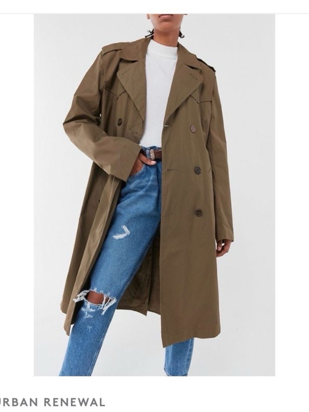 Urban Renewal Olive Green Double-Breasted Trench Coat